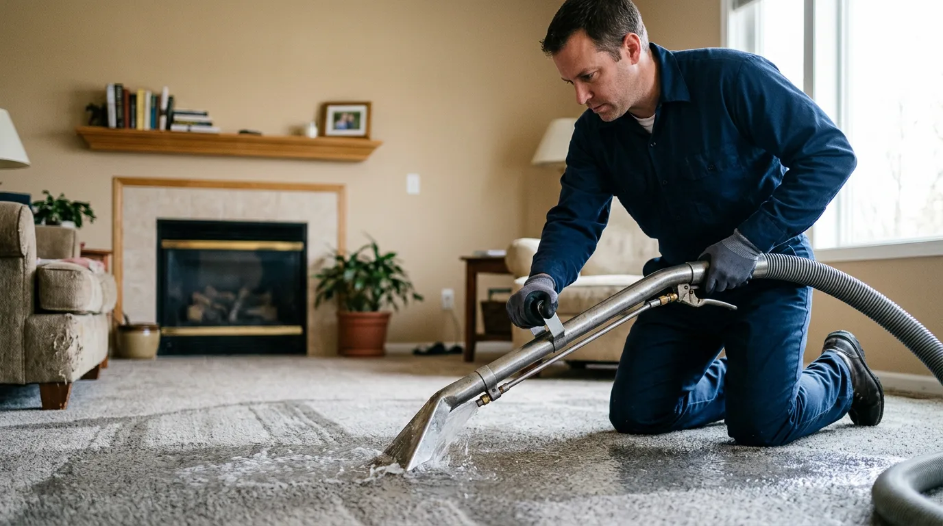Water damage restoration technician working near Lakewood, IL